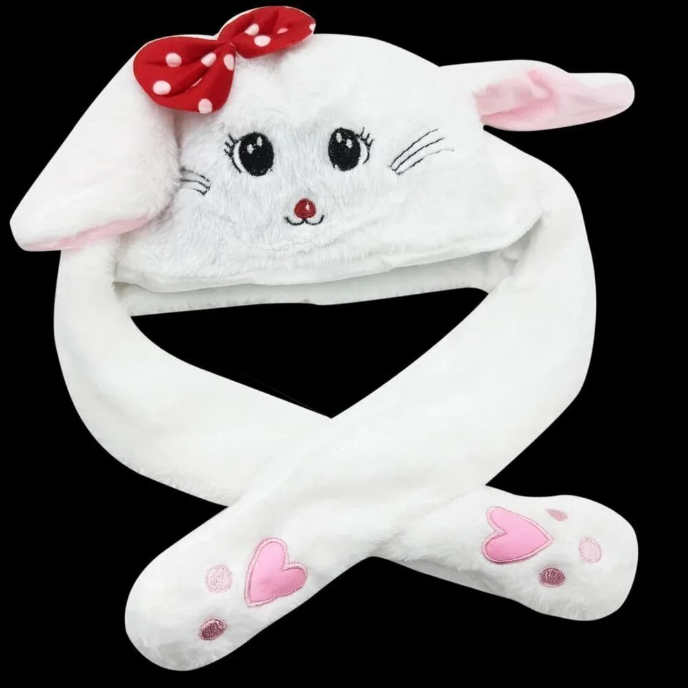 Kids White Bunny Hats Funny Plush Ears Moving Jumping Rabbit Hats for Christmas
